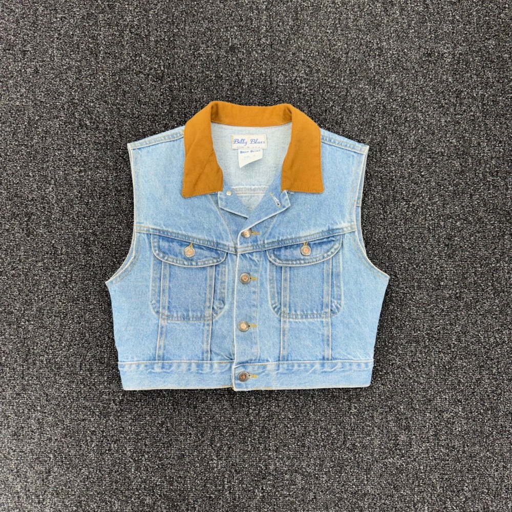 Billy Blues Denim vest contrast Collar Vintage 90s Womens Medium Blue good